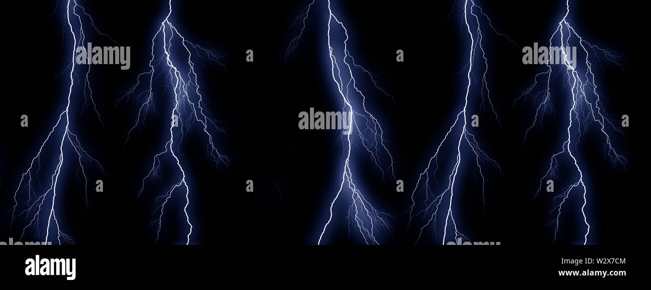 Blue Lightning Bolts On Black Background Stock Photo Alamy