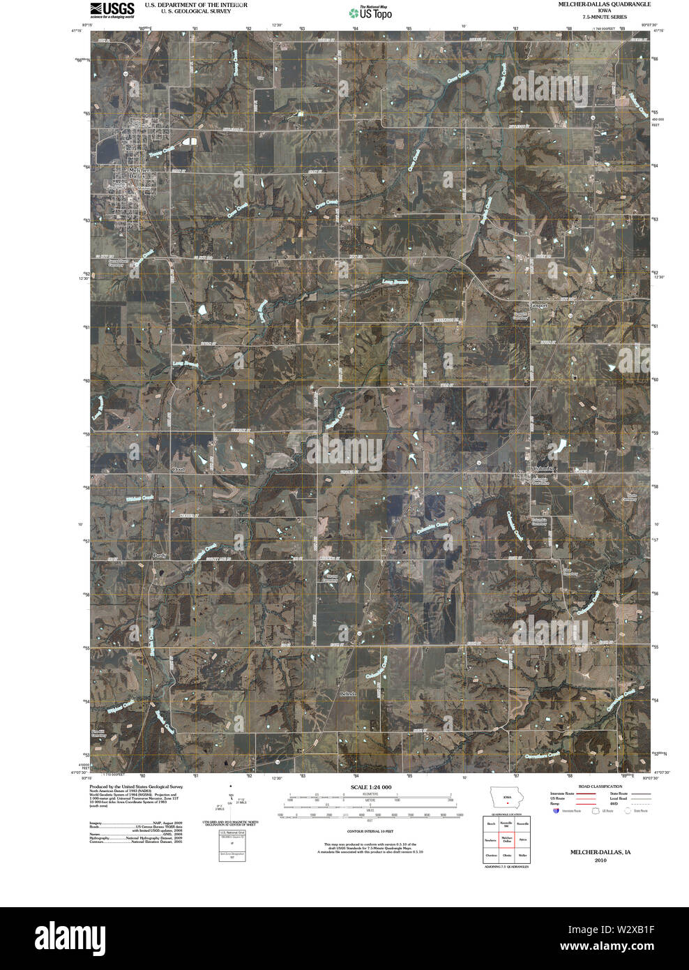 USGS TOPO Maps Iowa IA MelcherDallas 20100513 TM Restoration Stock