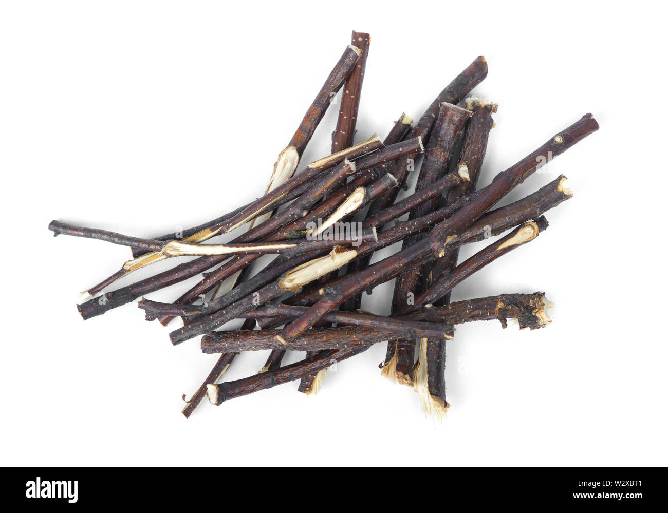 Stack of brushwood isolated on white background macro Stock Photo