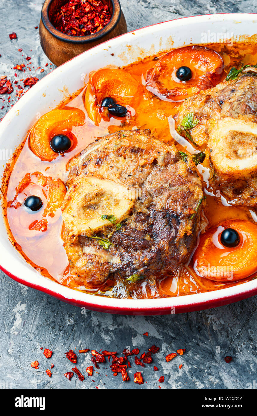 Ossobuco,traditional dish of Italian cuisine.Prepared osso buco veal
