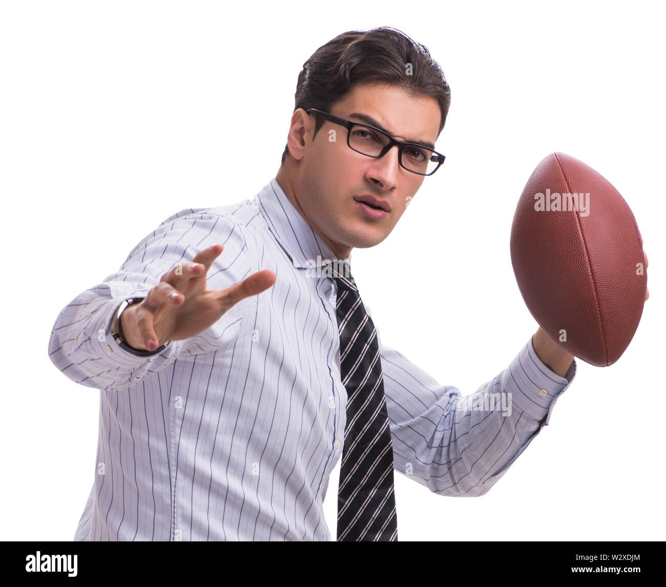 The young businessman with american football isolated on white Stock ...