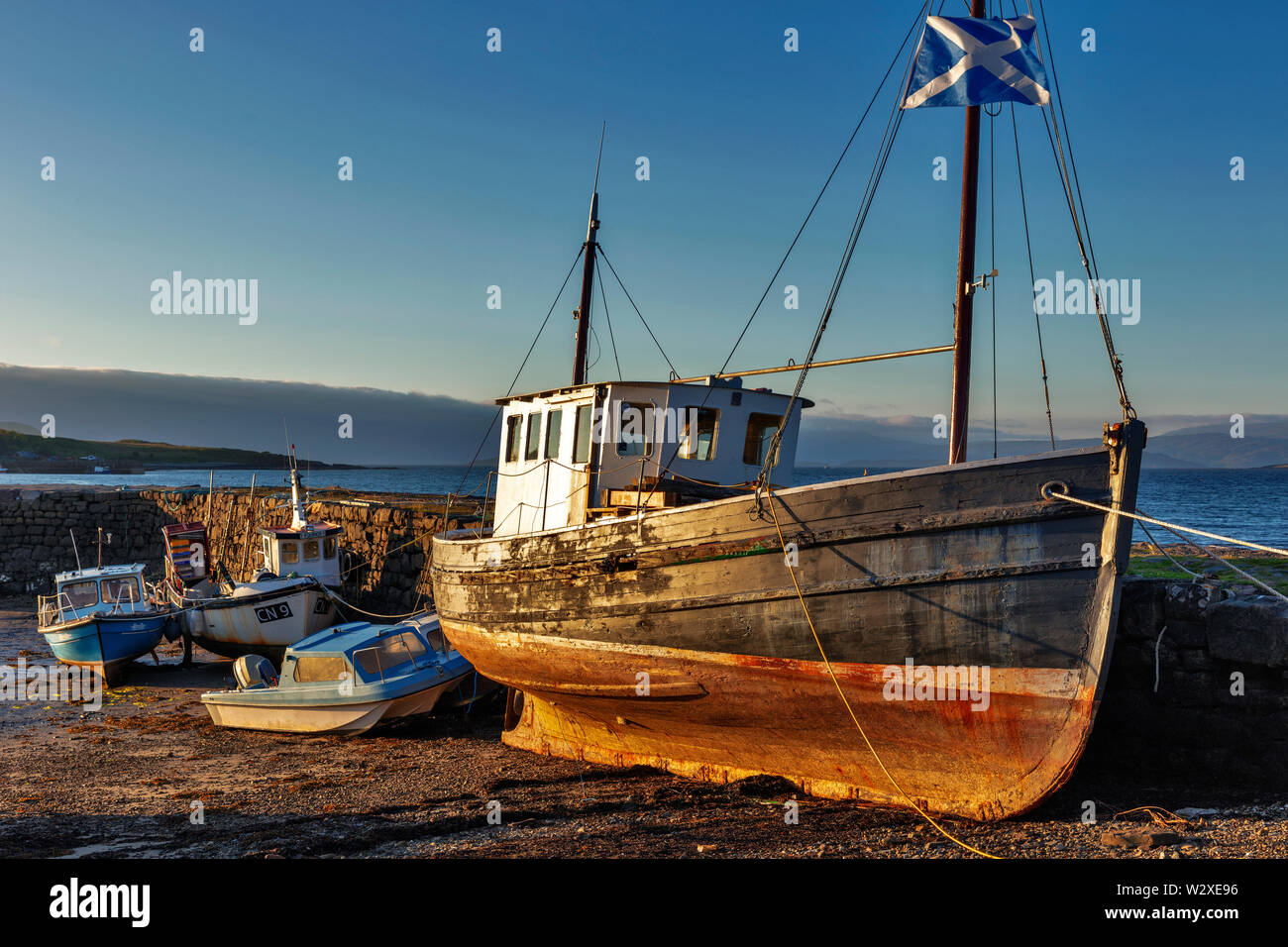 Boats on the pier, Broadford Bay, Isle of Skye, Scotland, Great Britain Stock Photo