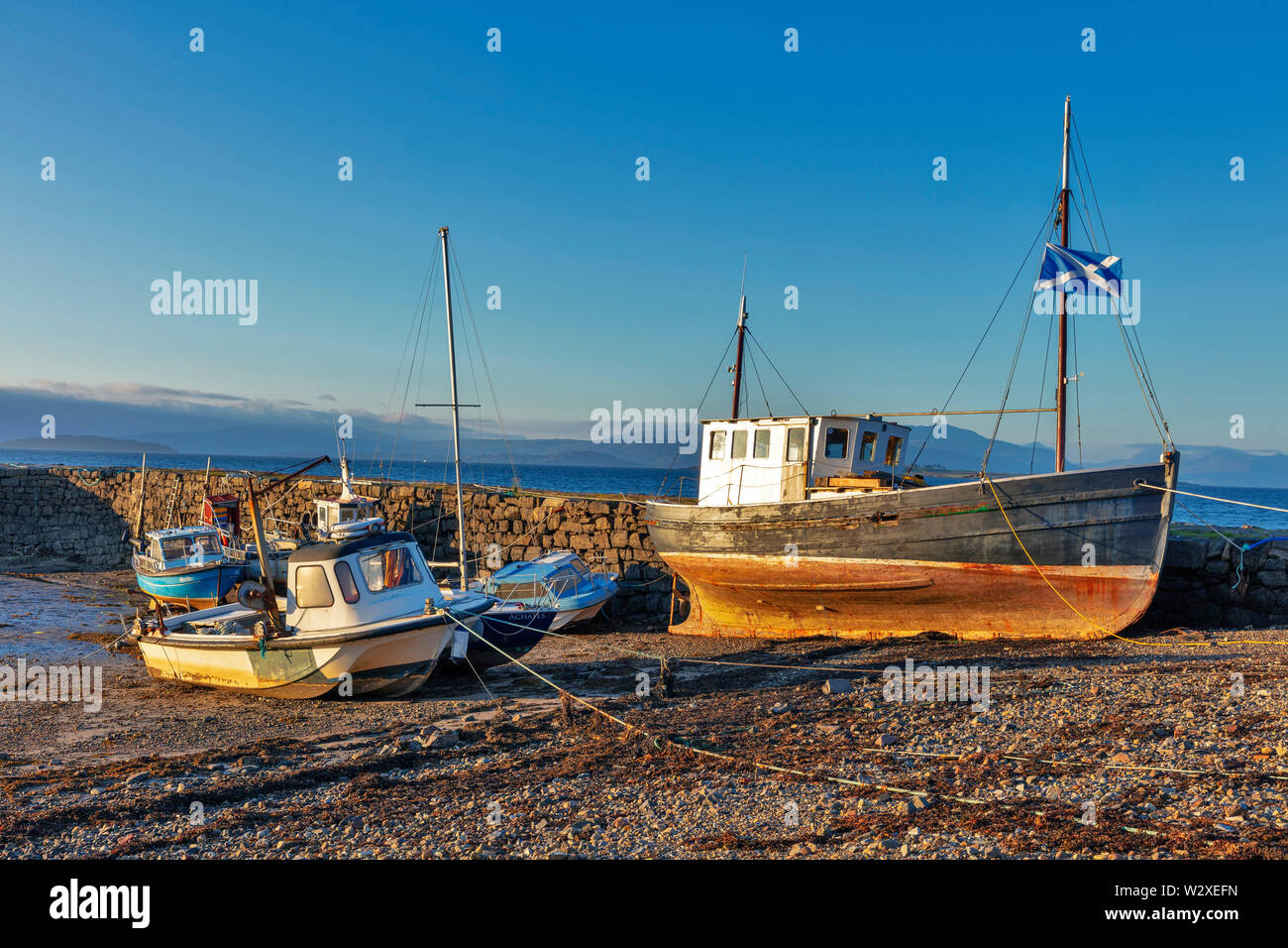 Boats on the pier, Broadford Bay, Isle of Skye, Scotland, Great Britain Stock Photo