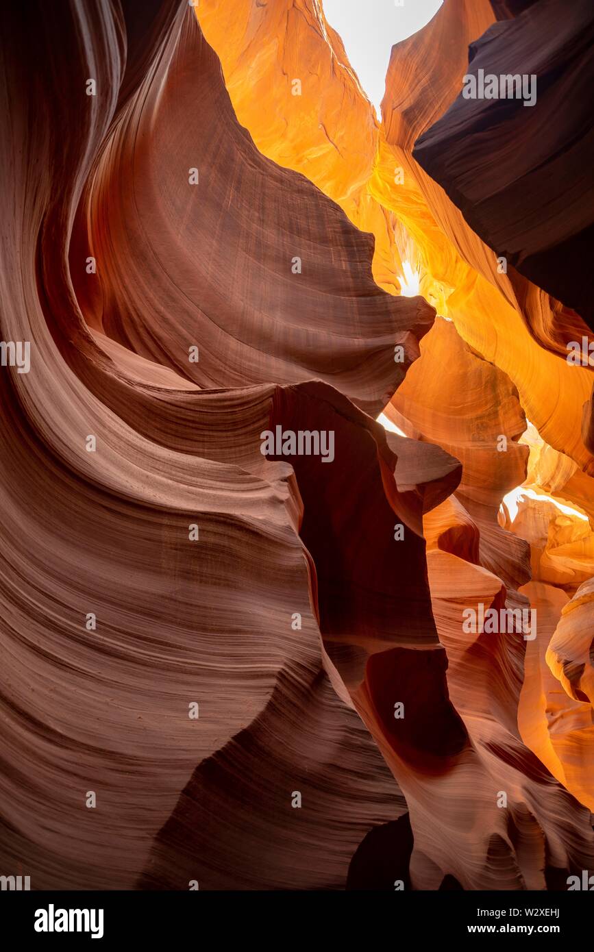 Colourful sandstone formation, incident light, Lower Antelope Canyon, Slot Canyon, Page, Arizona, USA Stock Photo
