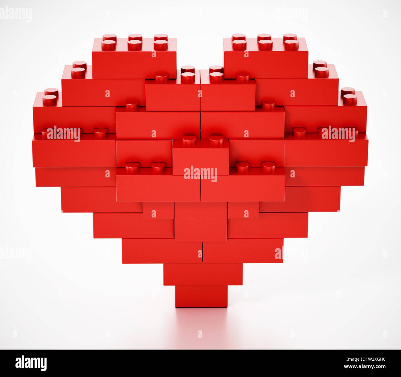 Red blocks forming a heart shape. 3D illustration. Stock Photo