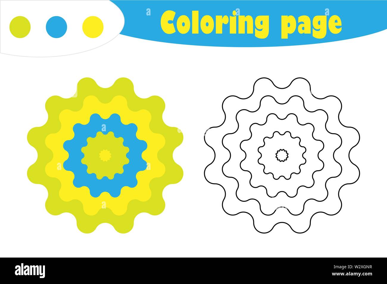 Mandala in cartoon style, coloring page, spring education paper game for the development of children, kids preschool activity, printable worksheet, ve Stock Vector
