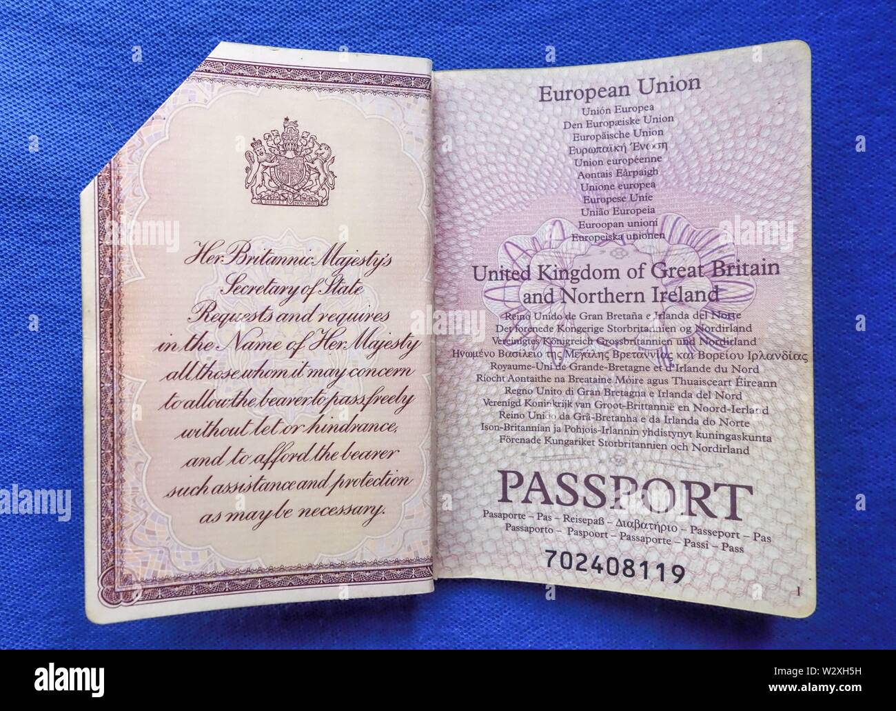 Expired British EU passport with corner cut Stock Photo