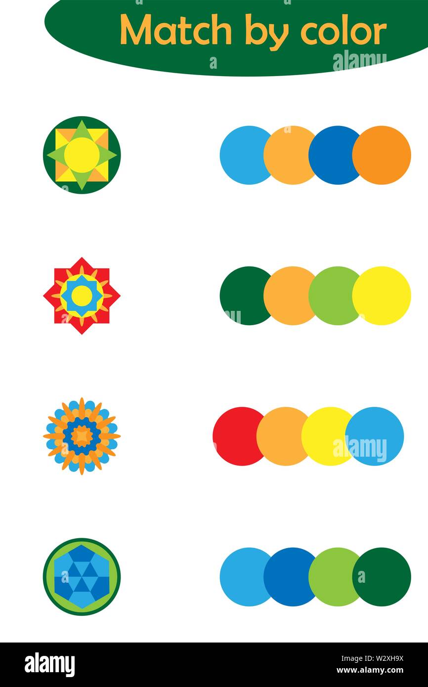 Matching game for children, connect colorful mandalas with same color  palette, preschool worksheet activity for kids, task for the development of  logi Stock Vector Image & Art - Alamy