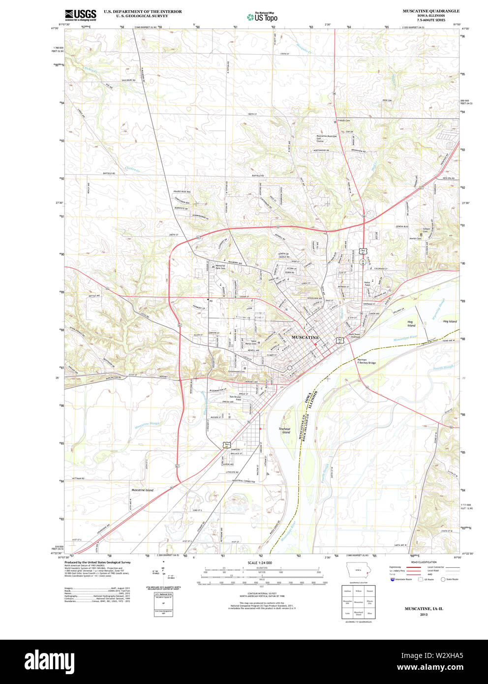 USGS TOPO Maps Iowa IA Muscatine 20130425 TM Restoration Stock Photo