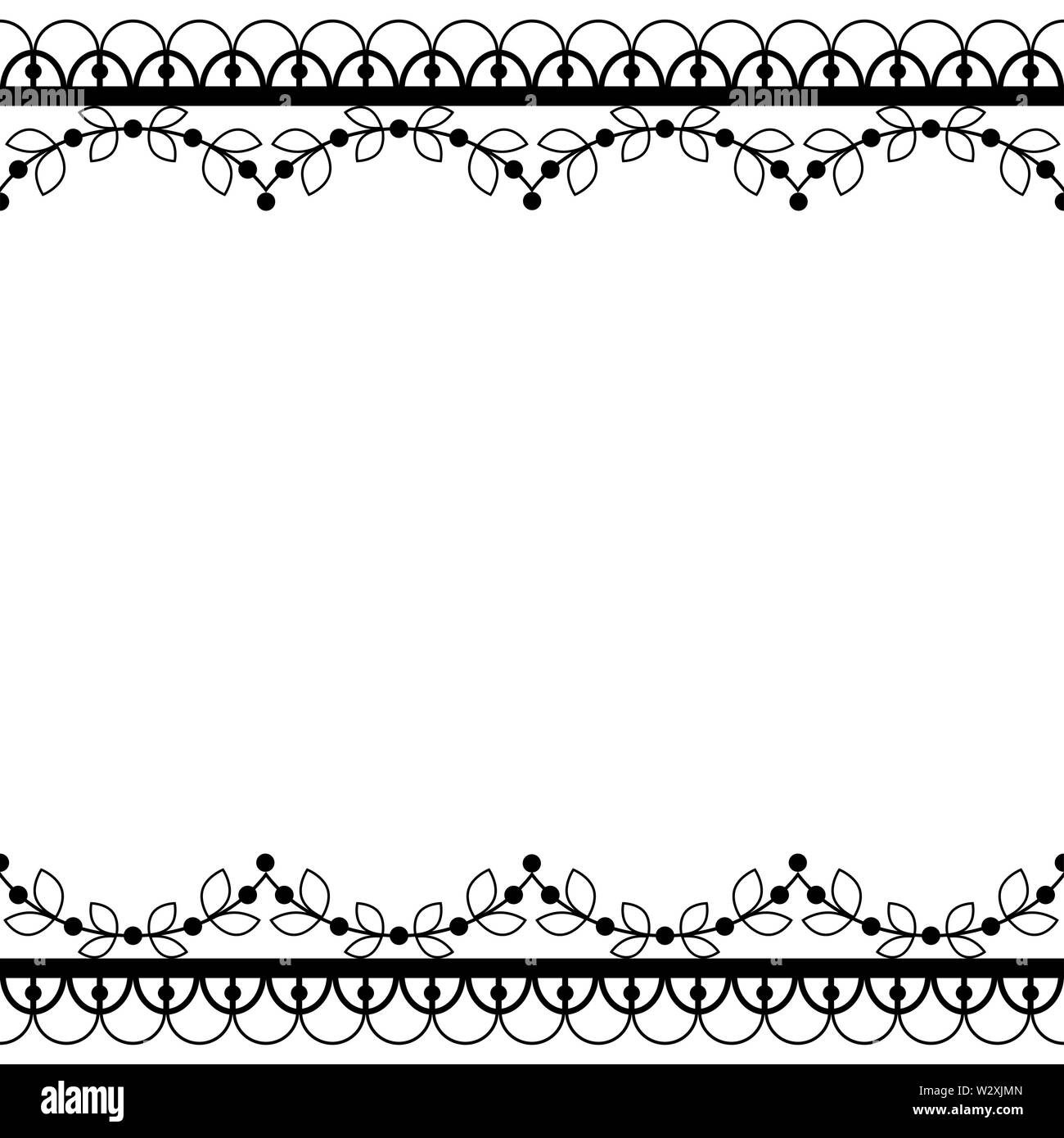 Retro lace pattern vector greeting card, wedding or birthday party invitation, black and white ornamental border or frame design Stock Vector