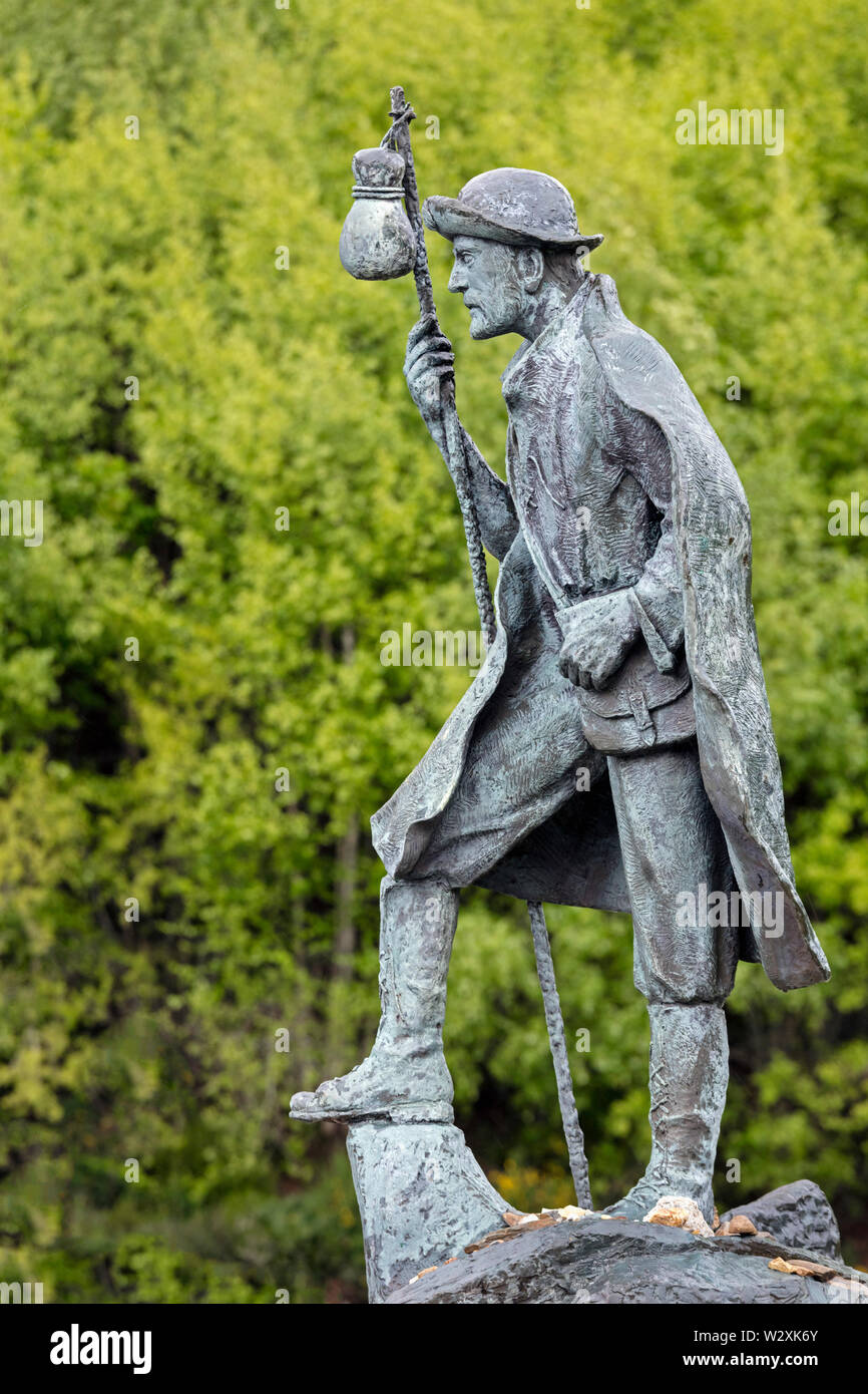 Monument to the pilgrim on the Camino de Santiago, Pedrafita do Cebreiro, Lugo Province, Galicia, Spain Stock Photo