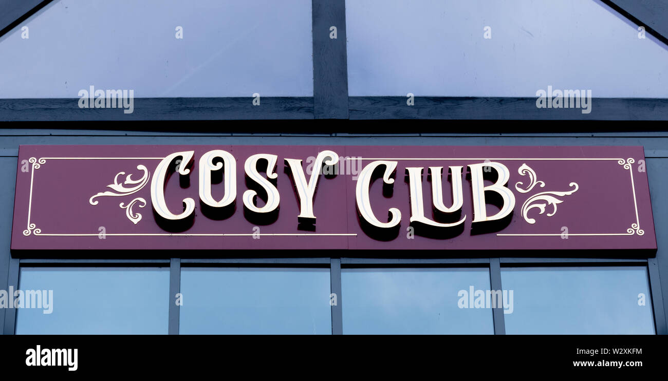 Cosy Club sign in Guildford town, UK Stock Photo
