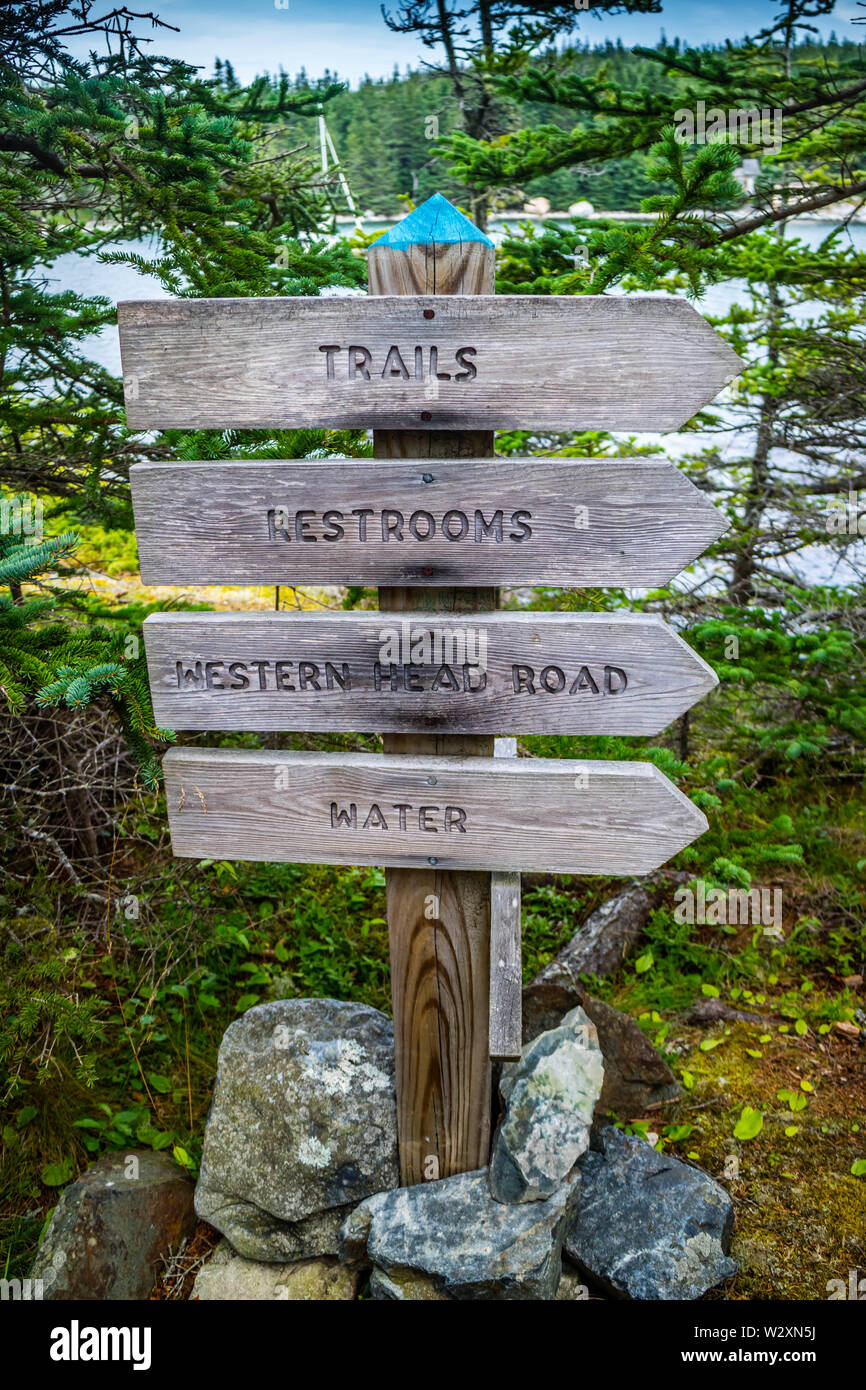 Acadia National Park, ME, USA - August 12, 2018: A signage post for ...