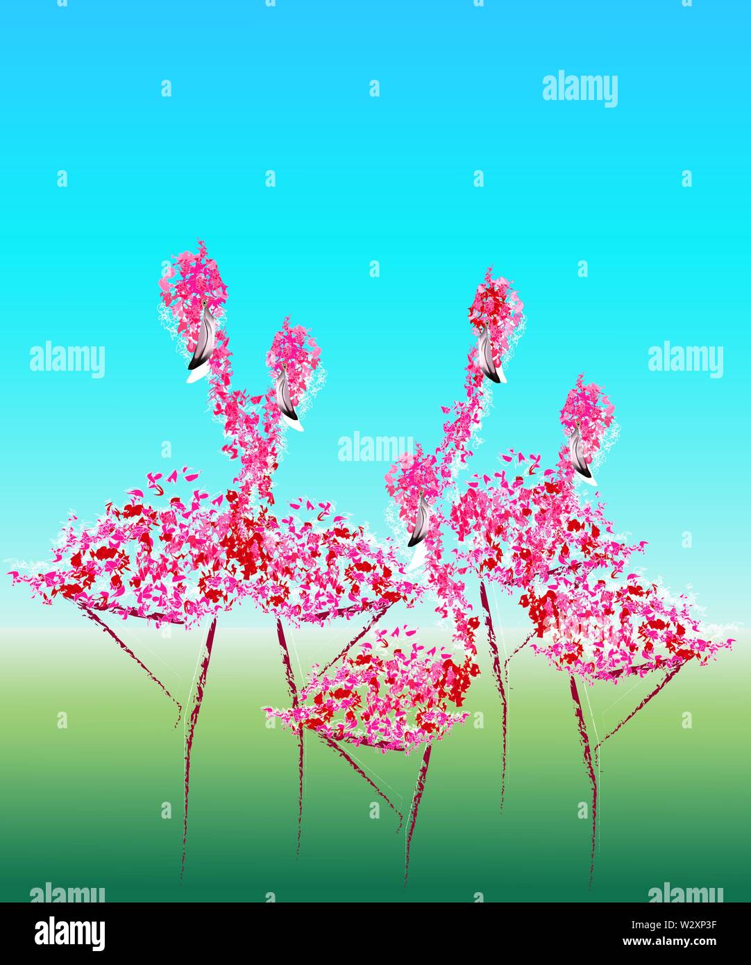 Beautiful pink Flamingos with color background Stock Vector Image & Art ...