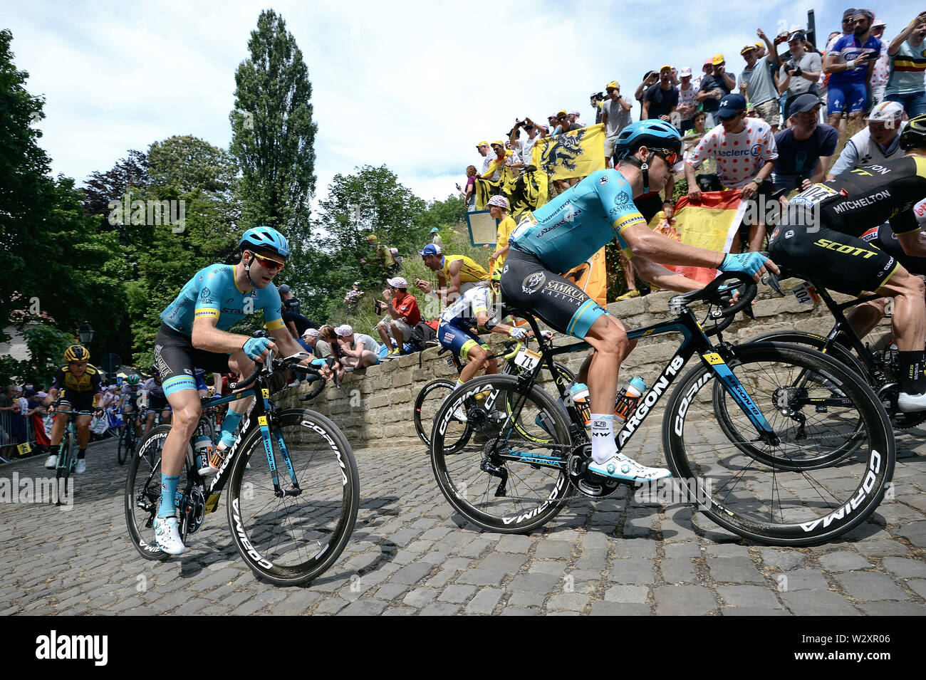 Cycling, Tour de France, Grand Depart in Brussels, 1st Stage. Jakob  Fuglsang (DEN) on the cult route Muur van Geraardsbergen Stock Photo - Alamy