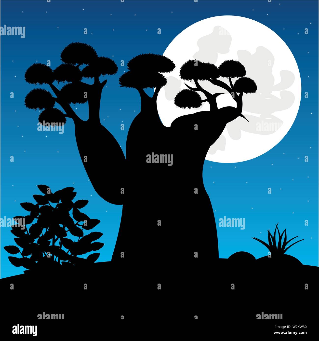 Vector illustration bottled tree on background starry sky Stock Vector