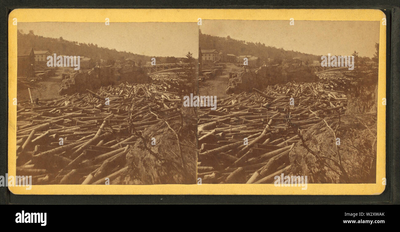 Log jam, looking up the dalles, Taylor's Falls, by F E Loomis Stock