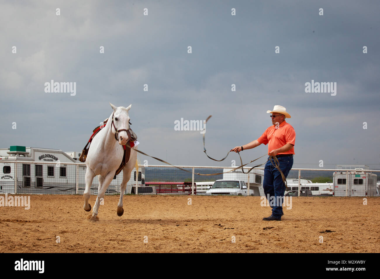 Horse handler prepare for a show at the Star of Texas Rodeo and Fair in