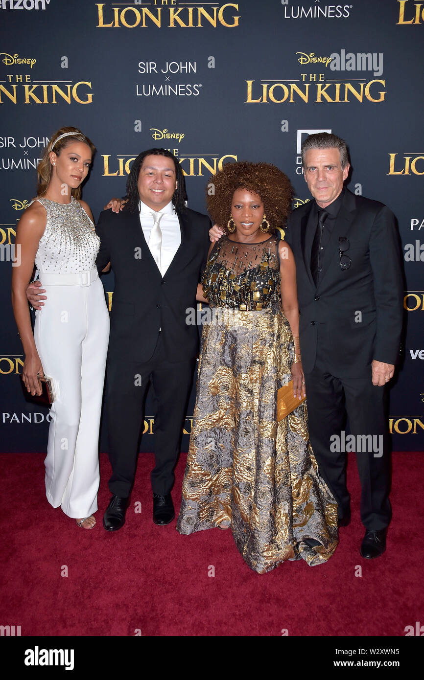Mavis Spencer, Duncan Spencer, Alfre Woodard and Roderick Spencer at the world premiere of the movie 'The Lion King' at the Dolby Theater. Los Angeles, 09.07.2019 | usage worldwide Stock Photo