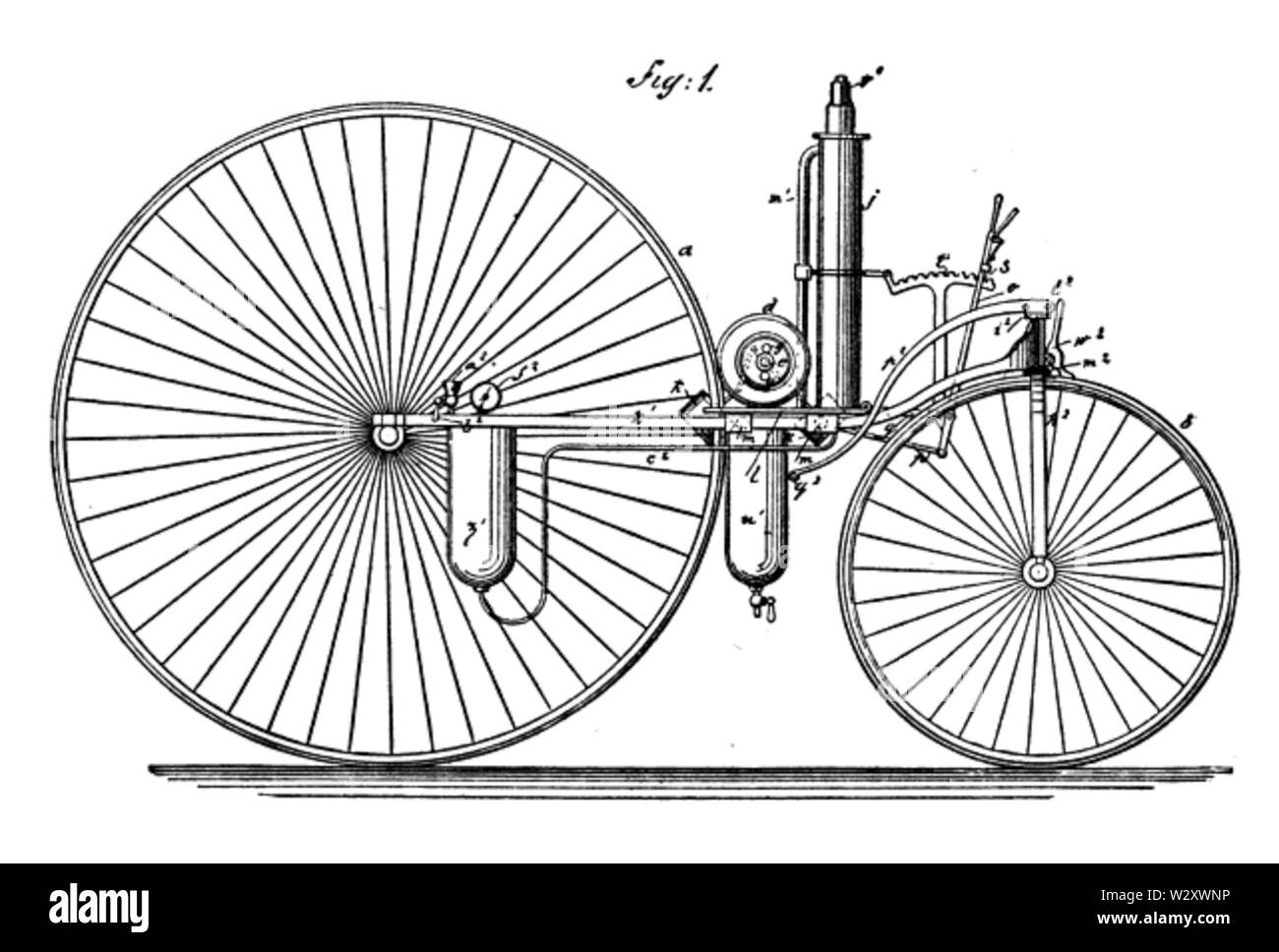 Long steam tricycle patent drawing side view Stock Photo Alamy
