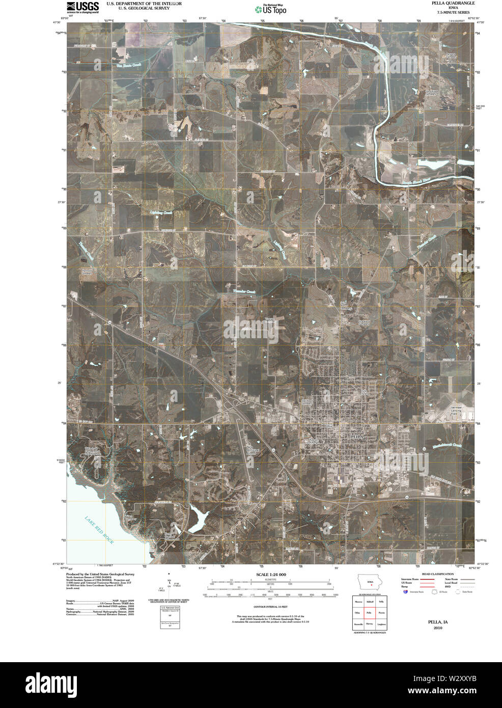USGS TOPO Maps Iowa IA Pella 20100511 TM Restoration Stock Photo