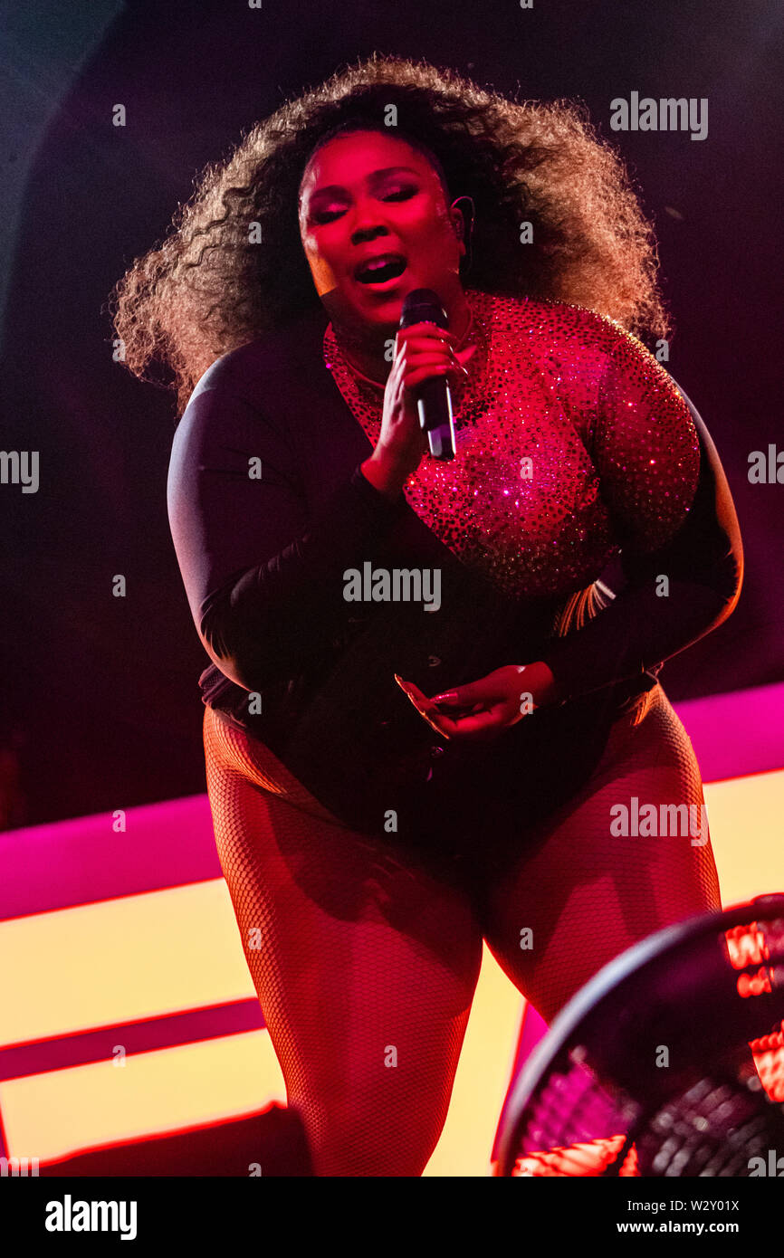 Milan Italy. 10 July 2019. The American singer rapper and actress Melissa Viviane Jefferson known on stage as LIZZO performs live on stage at Circolo Magnolia during the 'Cuz I Love You Tour'. Stock Photo