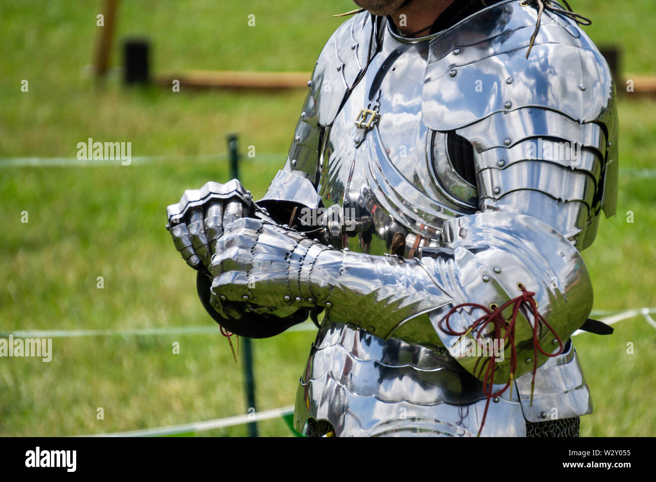 Close up of a knight in shining armour Stock Photo