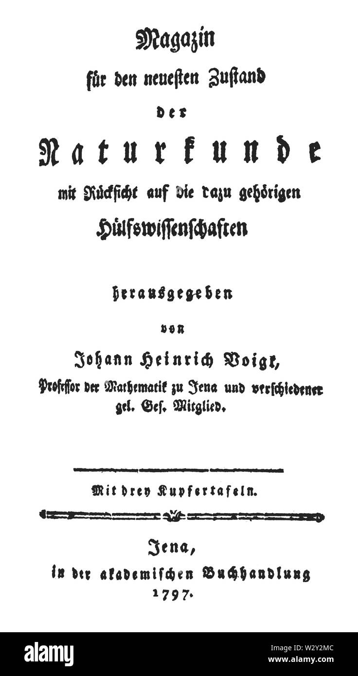 Magazin für den neuesten Zustand der Naturkunde 1797 Titel Stock Photo