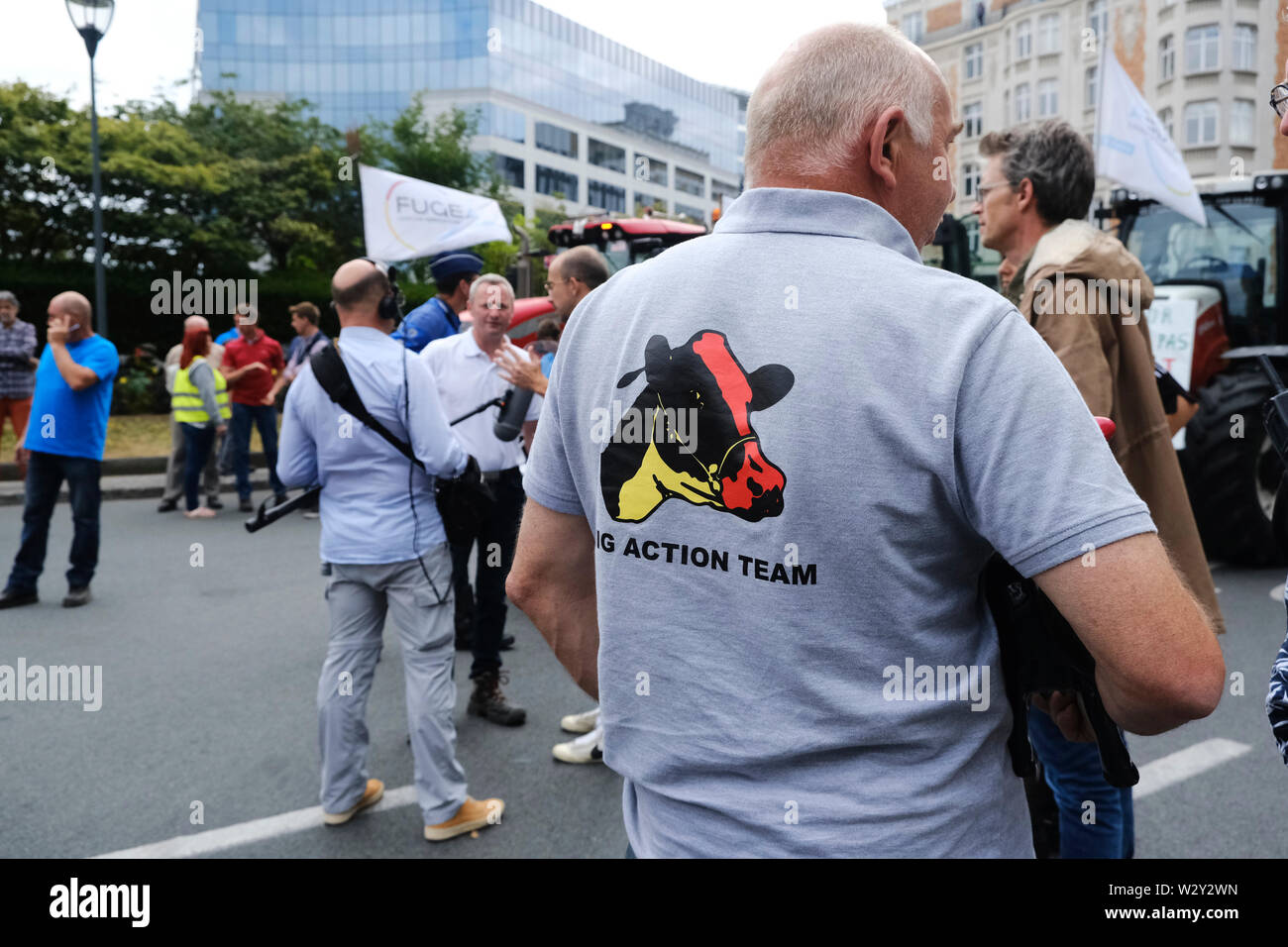 Brussels, Belgium. 11th July 2019. Tractors are seen outside of EU Commission Headquarters as farmers  take part in a protest against the EU's Mercosur trade deal. Credit: ALEXANDROS MICHAILIDIS/Alamy Live News Stock Photo