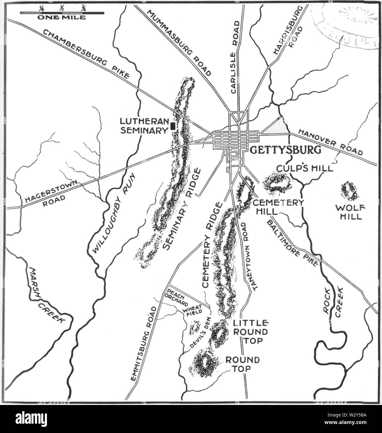 Map of Gettysburg Battlefield Stock - Map Of Gettysburg Battlefield W2Y5BA