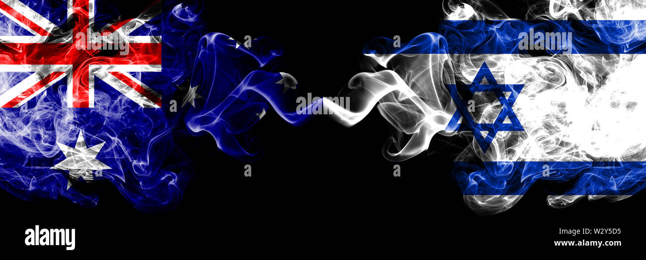 Australia vs Israel, Israeli smoky mystic flags placed side by side