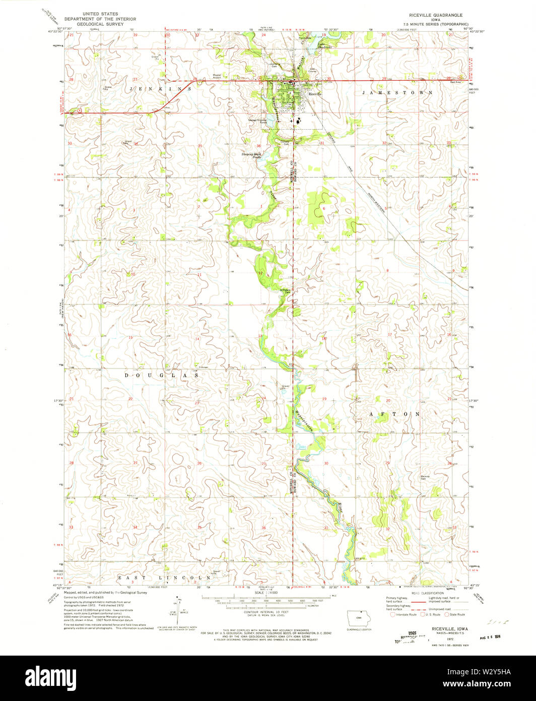 USGS TOPO Maps Iowa IA Riceville 175419 1972 24000 Restoration Stock Photo