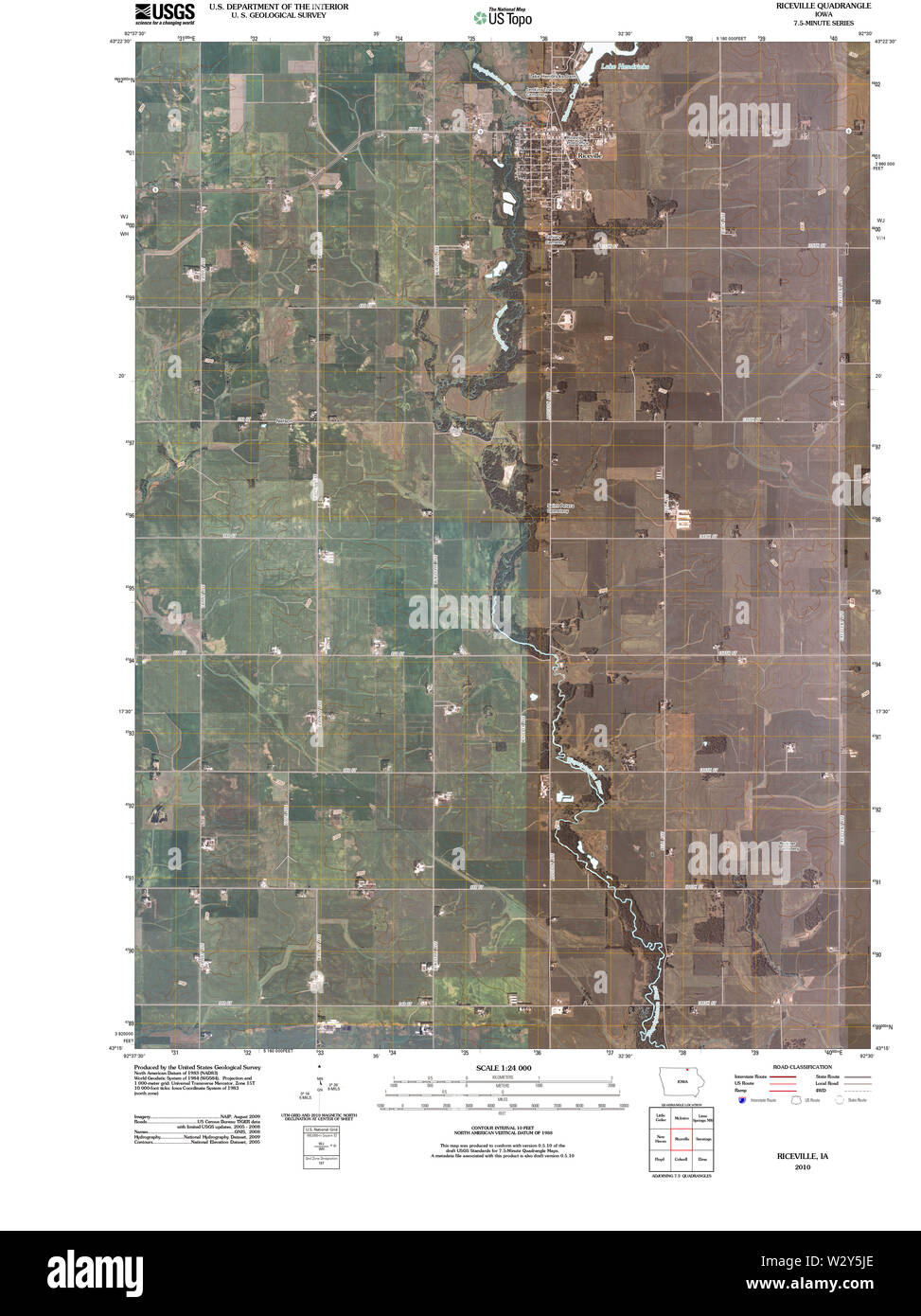 USGS TOPO Maps Iowa IA Riceville 20100528 TM Restoration Stock Photo