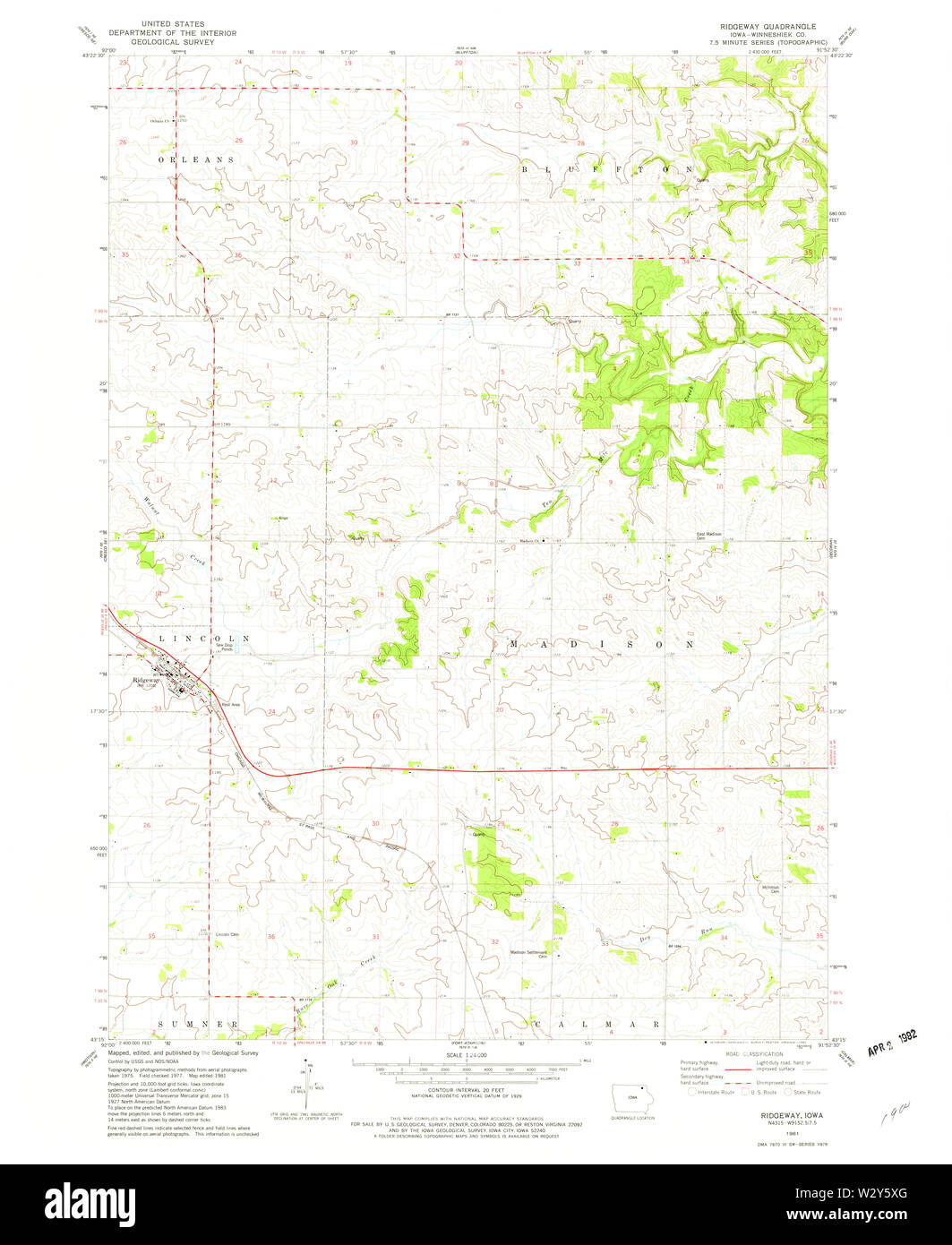 USGS TOPO Maps Iowa IA Ridgeway 175423 1981 24000 Restoration Stock ...