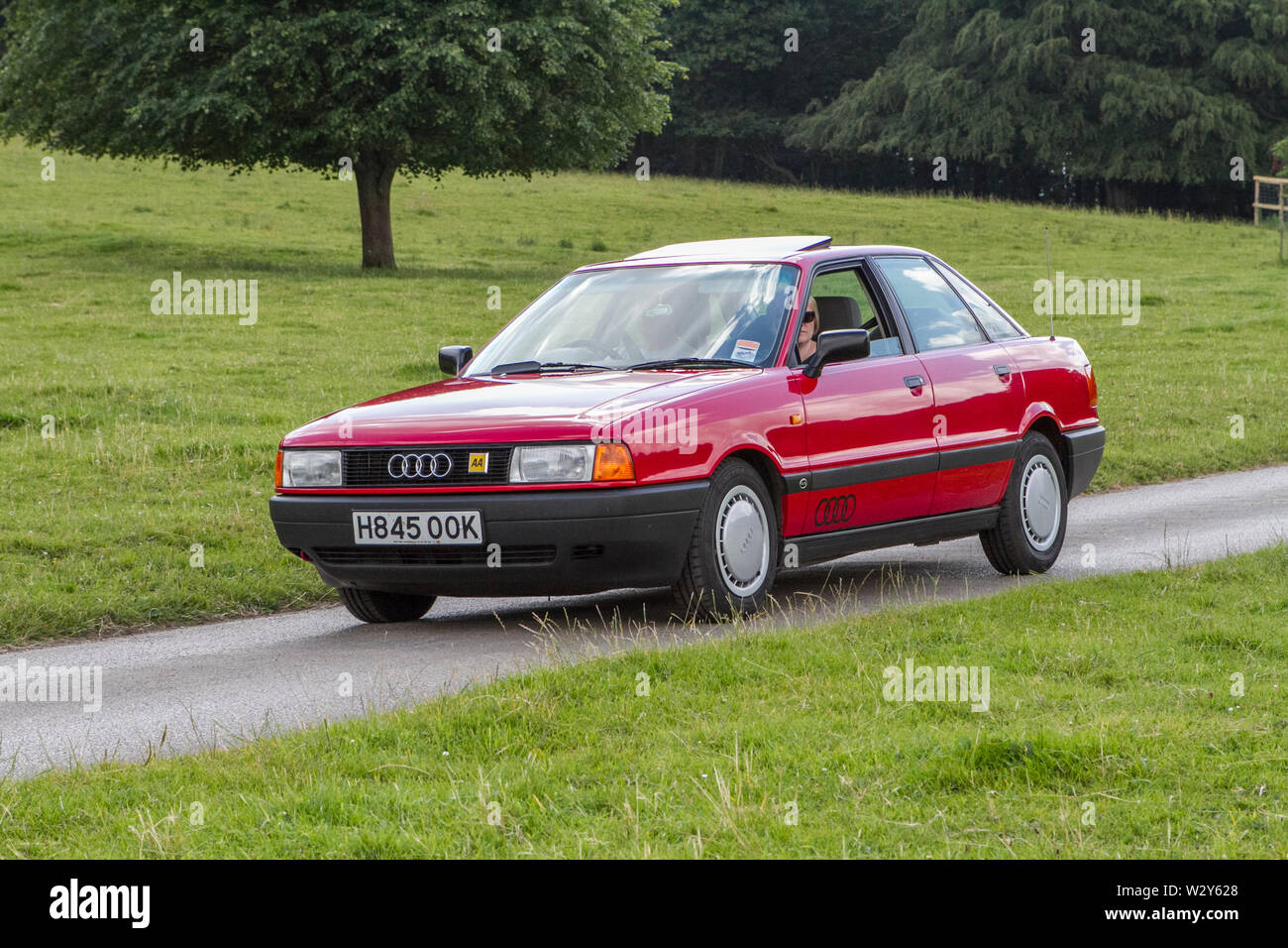 1981 80s eighties Audi 80 S; Vintage classic restored vehicles appearing at the Leighton hall car festival in Carnforth, Lancaster, UK Stock Photo