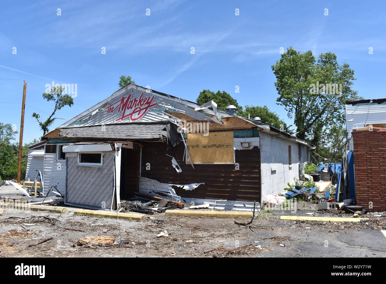 Dayton, Ohio/United States-June 15, 2019:  Tornado damage that occurred on May 27, 2019 in the Dayton, Ohio vicinity Stock Photo