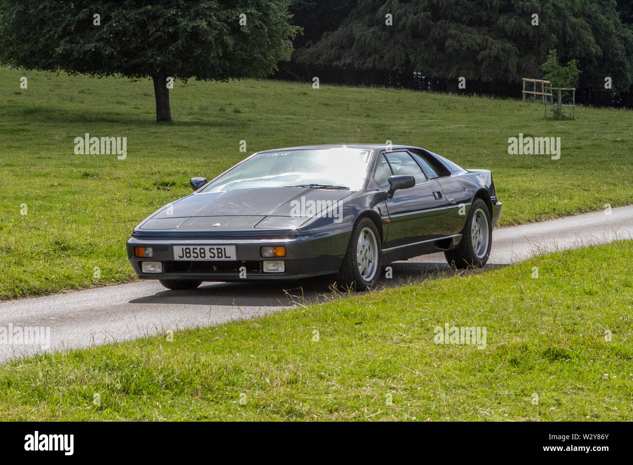J858SBL 1991 grey Lotus Esprit Turbo; Vintage classic restored vehicles appearing at the Leighton hall car festival in Carnforth, Lancaster, UK Stock Photo