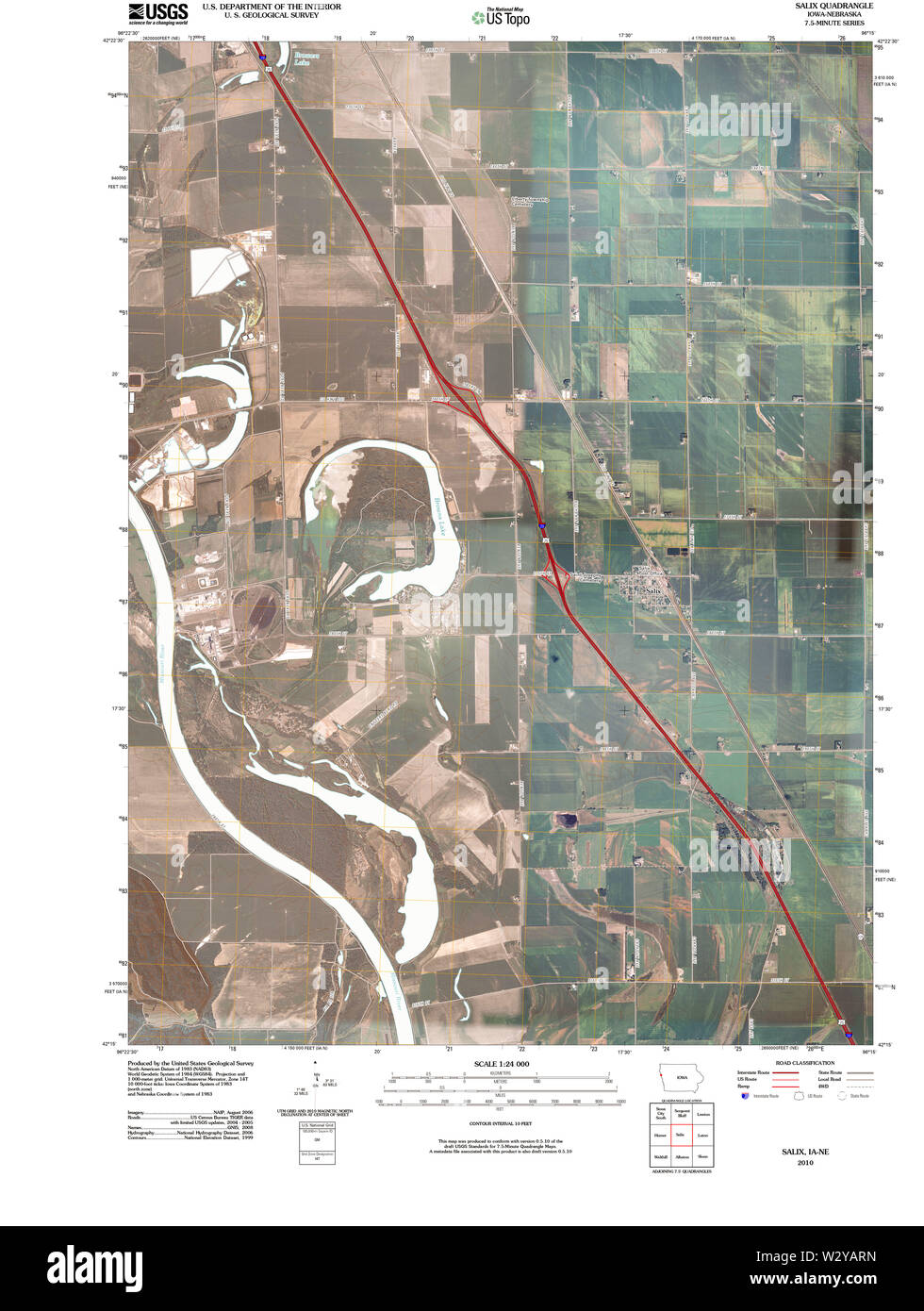 USGS TOPO Maps Iowa IA Salix 20100427 TM Restoration Stock Photo