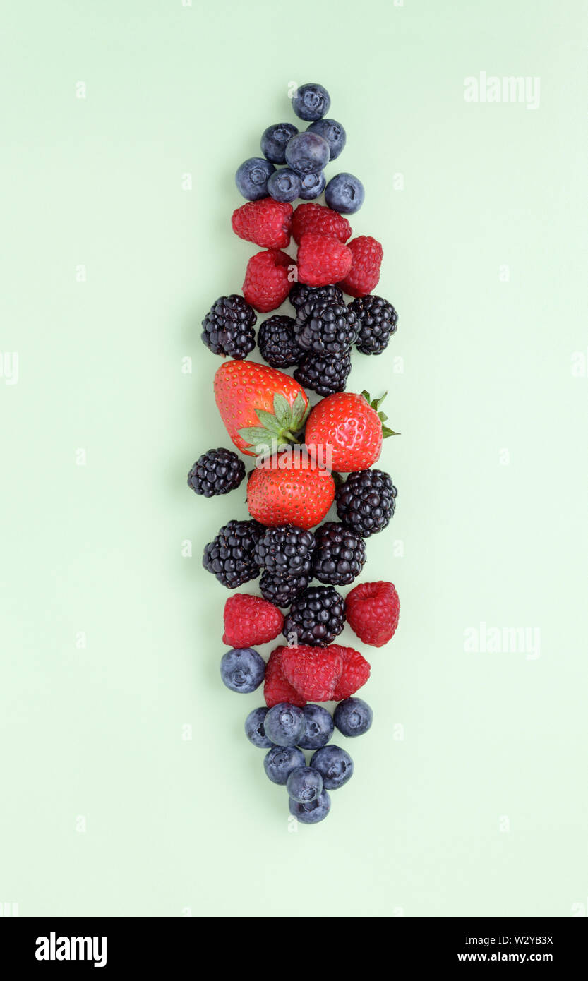Summer Berries on plain green background Stock Photo