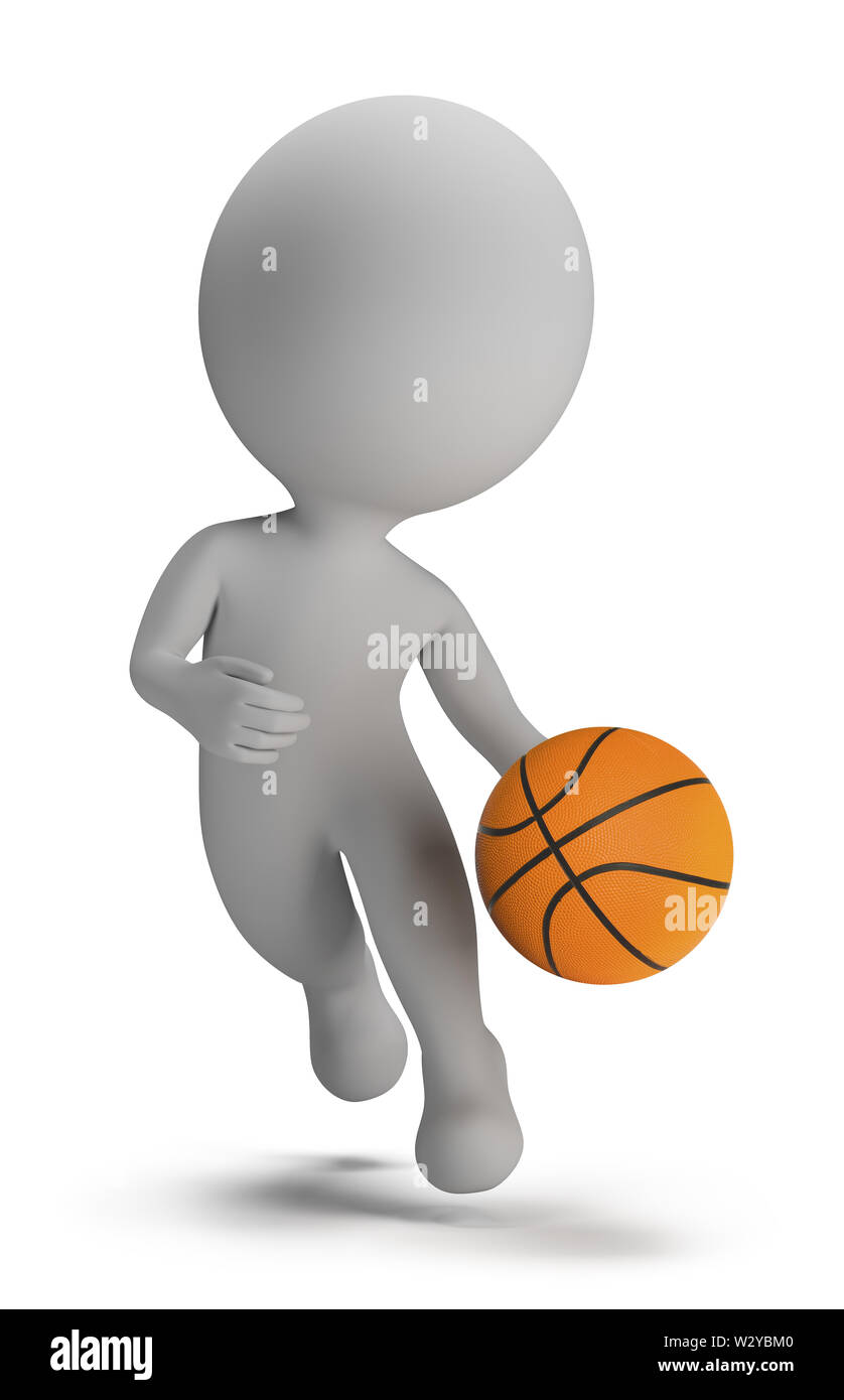 3d small person - basketball player with ball. 3d image. Isolated white background. Stock Photo
