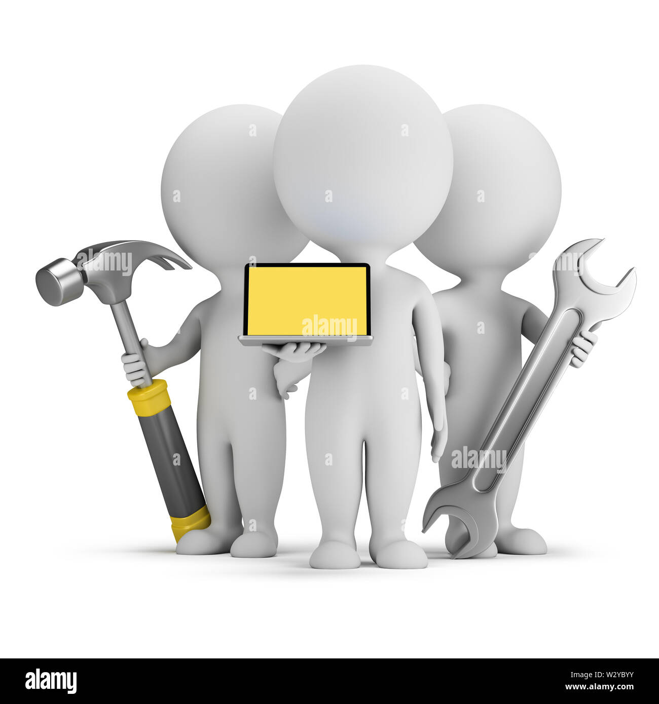 3d small people - computer repairmen with tools. 3d image. White ...
