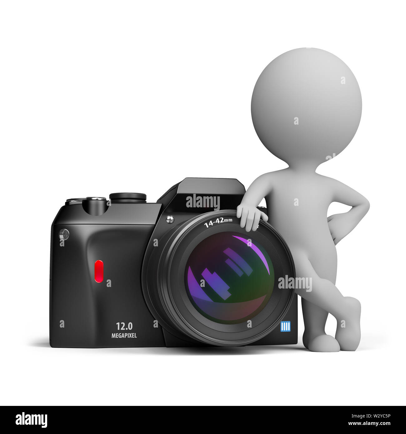3d small person standing next to a large digital camera. 3d image. Isolated  white background Stock Photo - Alamy