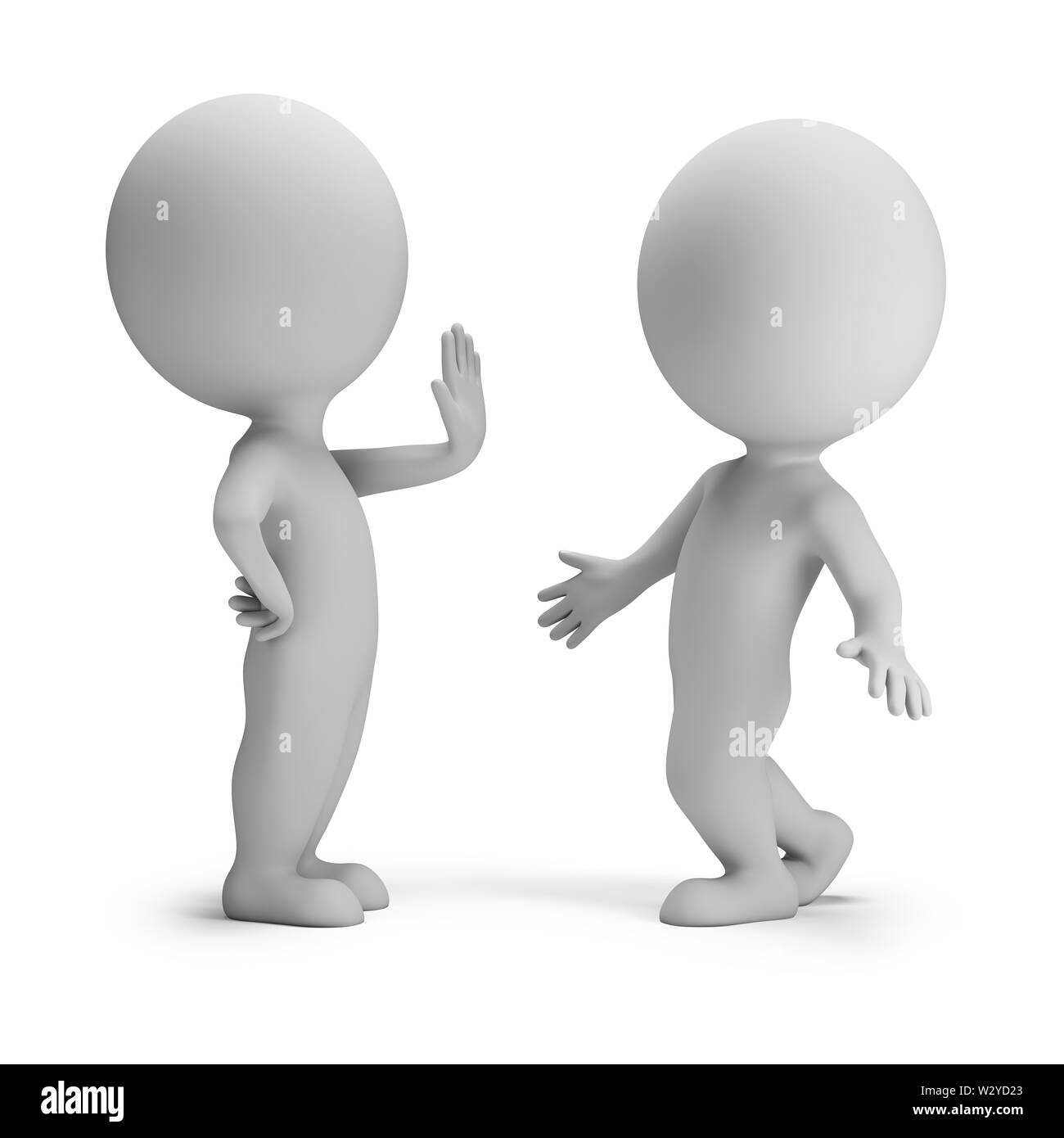 3d small people in stopping pose. 3d image. White background. Stock Photo