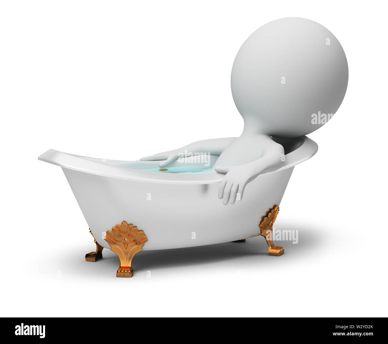 3d small person relaxing in a classical bath. 3d image. Isolated white background. Stock Photo