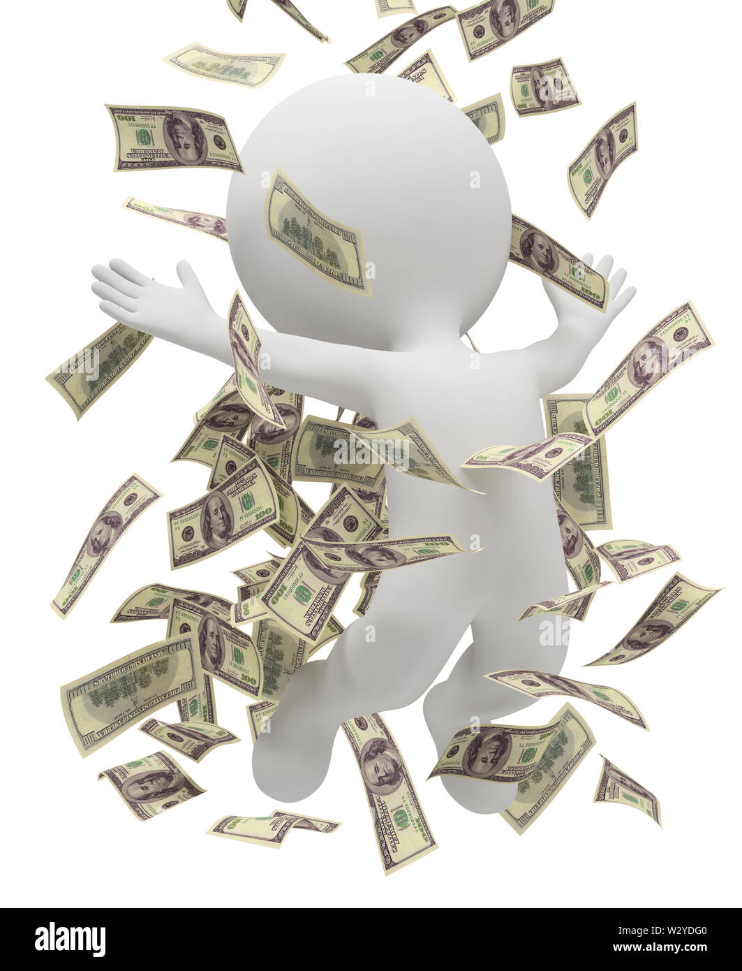 3d small people bathing in a heap of money. 3d image. Isolated white background. Stock Photo