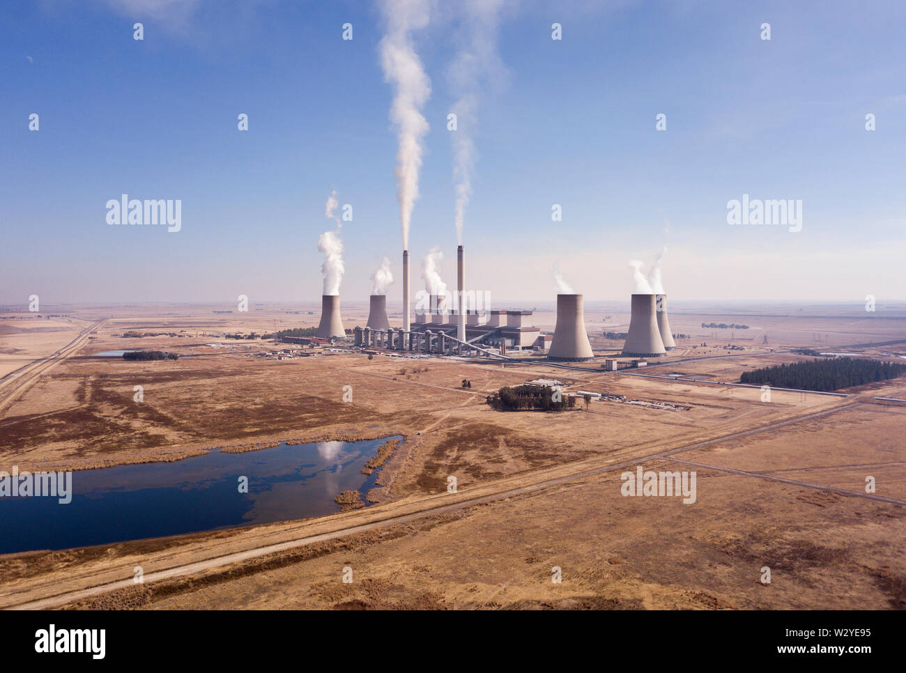Aerial of coal fired power station Stock Photo