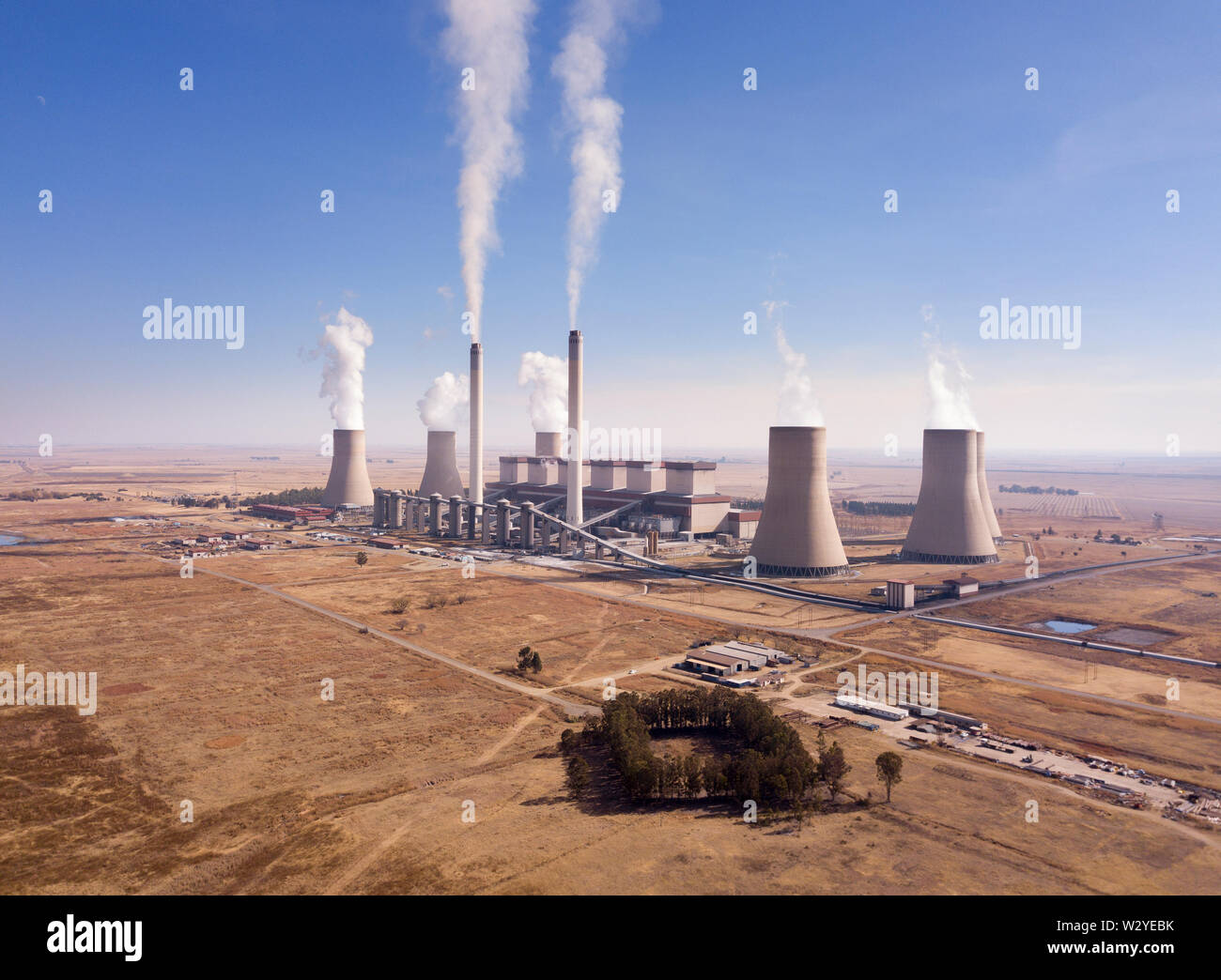 Aerial of coal fired power station Stock Photo