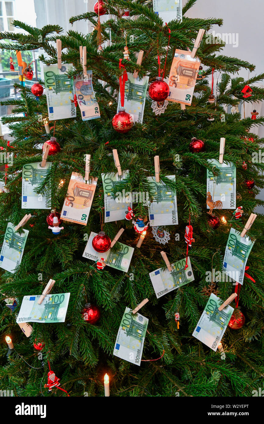 christmas tree, donation, gift of money Stock Photo