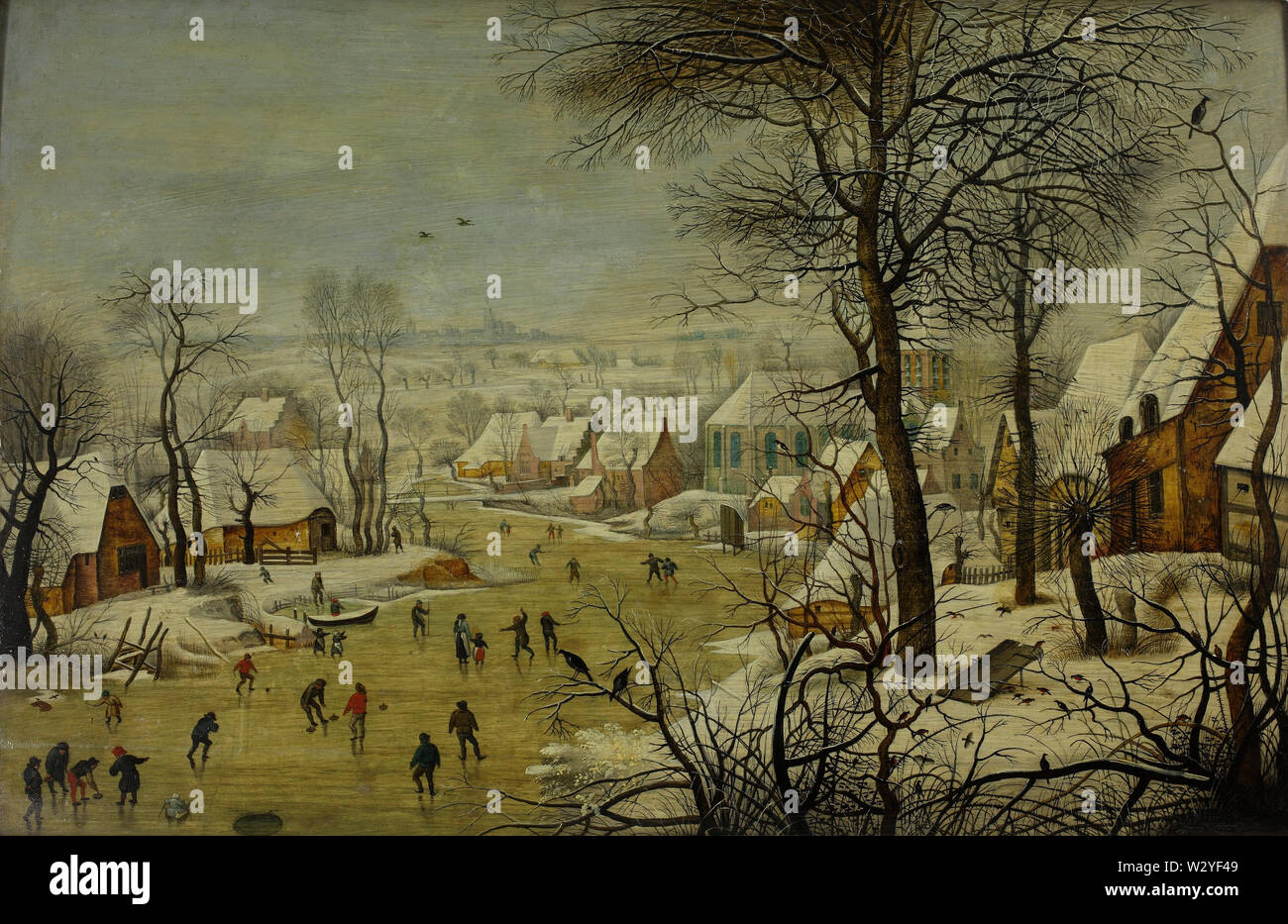 Winter Landscape with a Bird Trap (circa 1620) painting by Pieter Bruegel (Brueghel) the Younger (II) - Very high quality and resolution image Stock Photo
