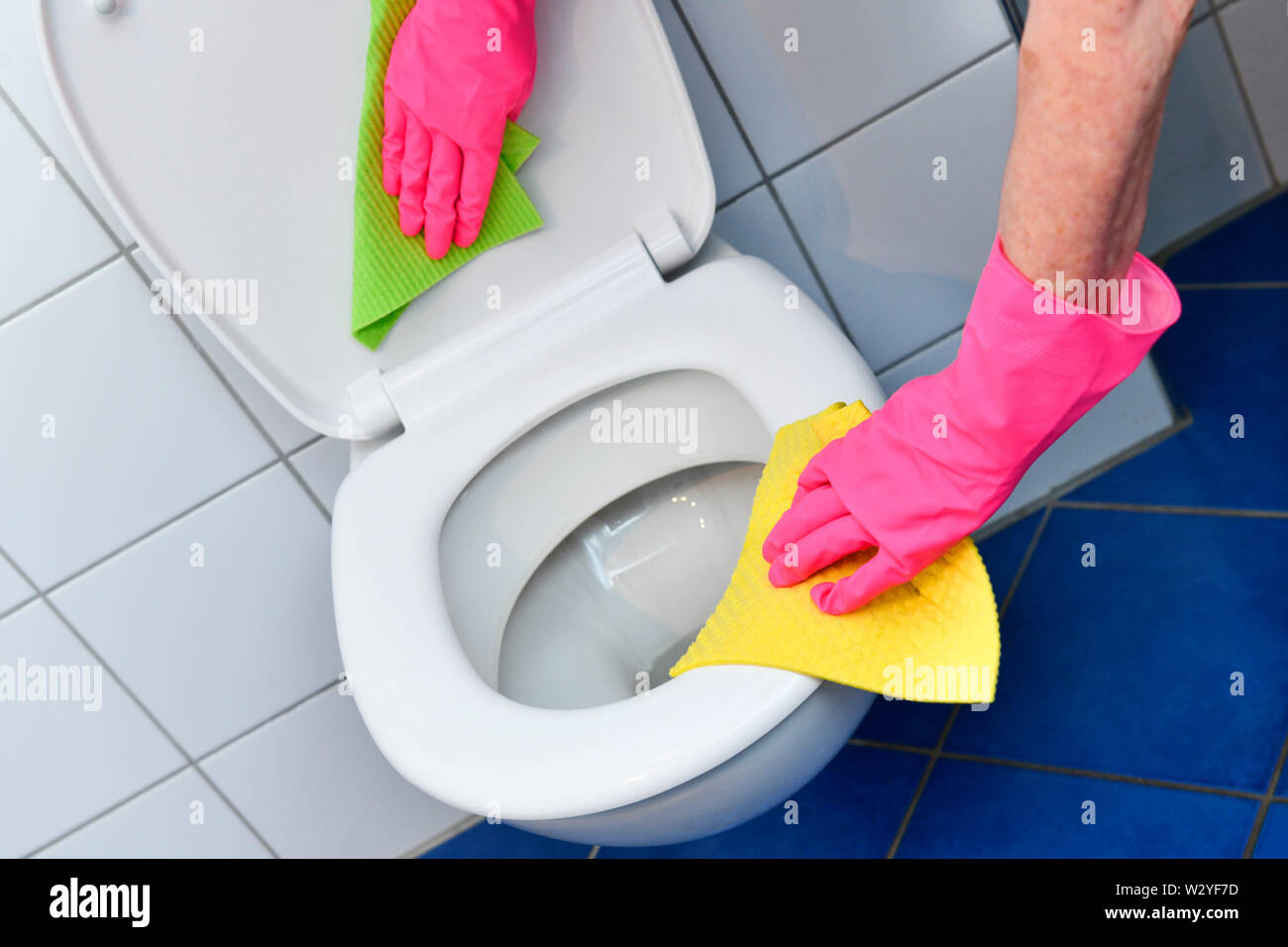 cleaning toilet seat Stock Photo Alamy